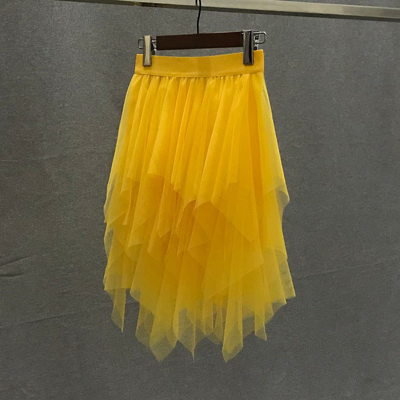 Tulle Skirts Womens Irregular Fashion Elastic High Waist Mesh Tutu Skirt