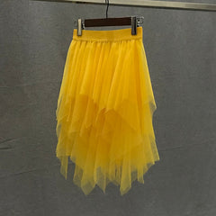 Tulle Skirts Womens Irregular Fashion Elastic High Waist Mesh Tutu Skirt