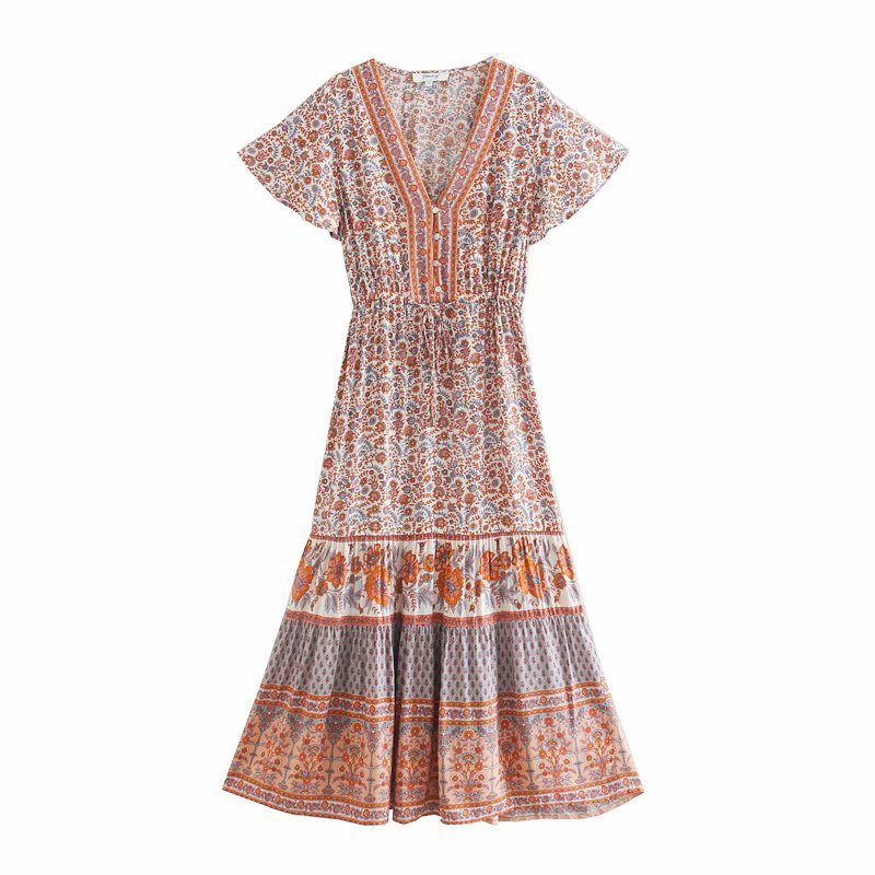 V-neck Long Flared Sleeves Dress Boho Hippie Chic Maxi Dress Vestidos