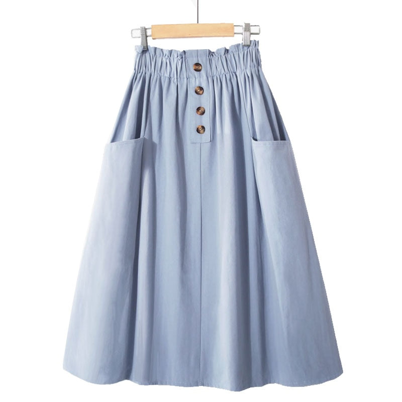 Style Casual Solid High Waist  A-Line Midi Skirts