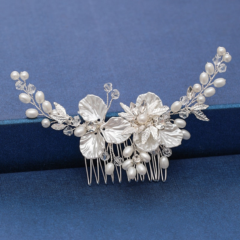 Silver Color Pearl Crystal Wedding Hair Combs Hair Accessories