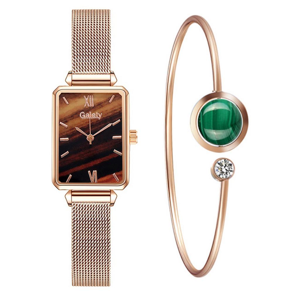 Women Watches Fashion Square Ladies Quartz Watch Bracelet Set