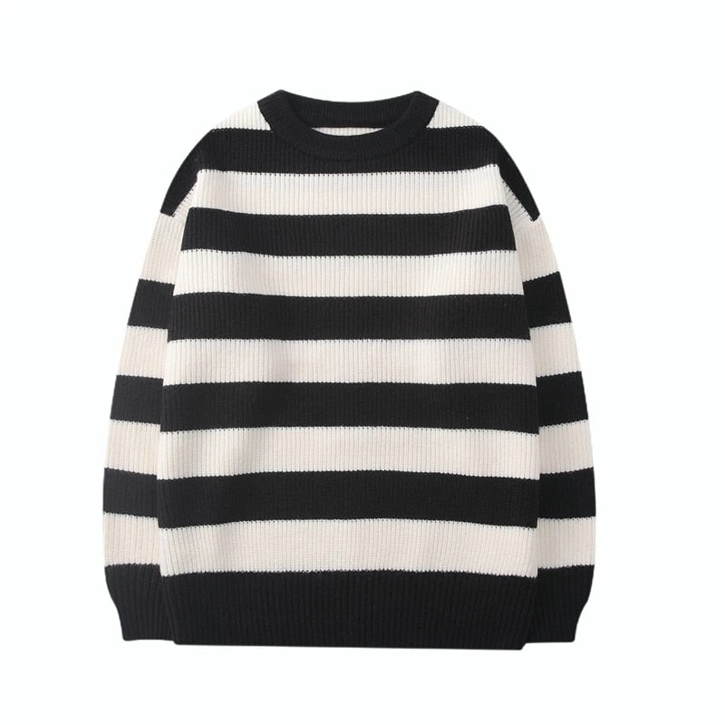 Striped Knitted Sweater Men Loose Sweaters Jumper Pullover Casual