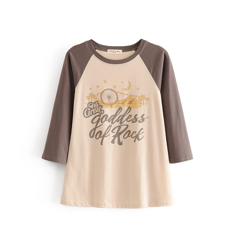 Boho Hippie Printed  Tops T-shirt Ladies Three Quarter Sleeve