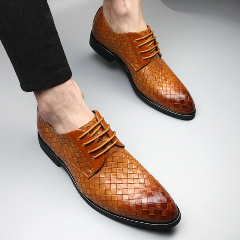 Formal Shoes Men Dress Business Shoes Geometric Oxfords Flats