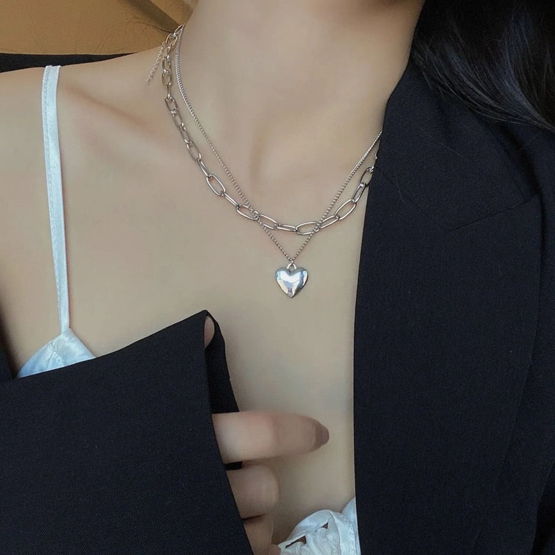 Black Heart Necklace French Metal Love Clavicle Chain Simple