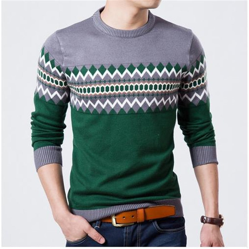 Casual Sweater O-Neck Slim Fit Knitting Mens Striped Sweaters Pullovers