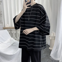 Oversized T-Shirt Men Funny Striped Hip Hop Loose Half Sleeve T Shirts