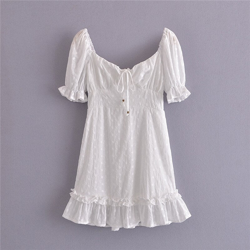 Vintage Hollow Out Square Collar Bohemian Mini Dress