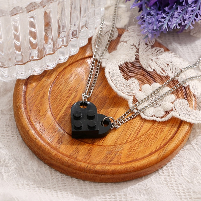 Punk 2Pcs Heart Brick Couples Love Necklace