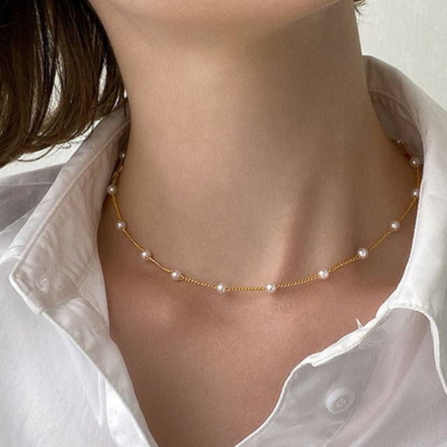 Dainty Pearl Flower Bow-knot Choker Necklace Long Chain Pearl Heart