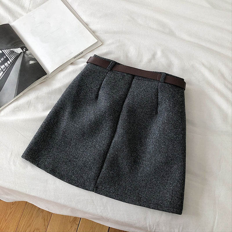 Mini A-Line Skirts Vintage Female Sashes High Waist Skirts