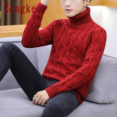 Turtleneck Men Sweater Coats Striped Pullover Turtleneck