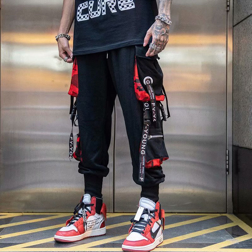 Joggers Cargo Pants Men Hip Hop Hit Color Pocket Trousers Pants