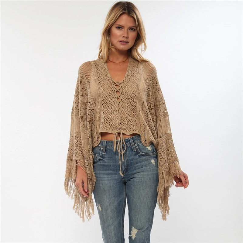 Bikini Cover-ups Tassel Crochet Tunic Knitted