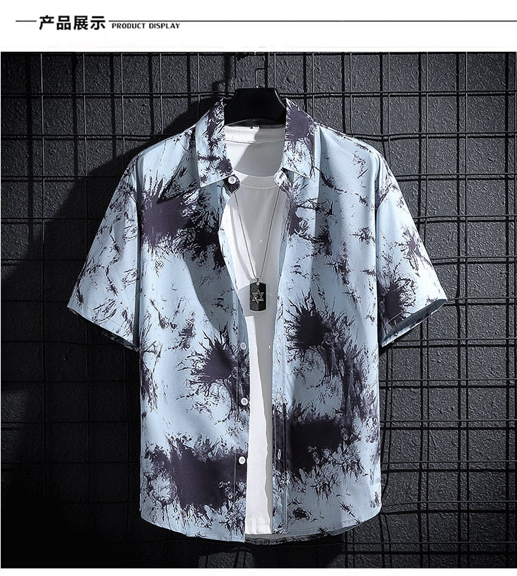 men short-sleeved printed shirt men casual beach thin tops