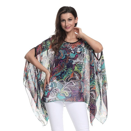 Women Blouses Chiffon Blouse Shirt Batwing Sleeve