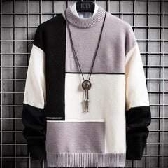 Warm Sweater Semi-Turltle Neck Sweater Slim Fit Sweaters Tops Knitted Men