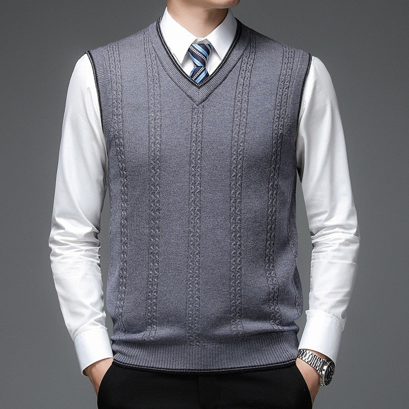 Wool Pullover Sweater V Neck Knit Vest Men Sleeveless Casual Top Clothing