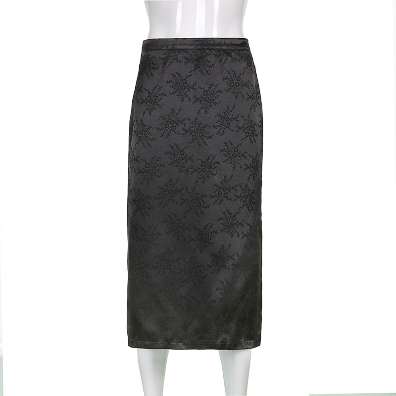 Chinese Style Fashion Jacquard Summer Skirt Black Vintage