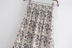 High Waist Vintage Women Floral Print Long Skirt