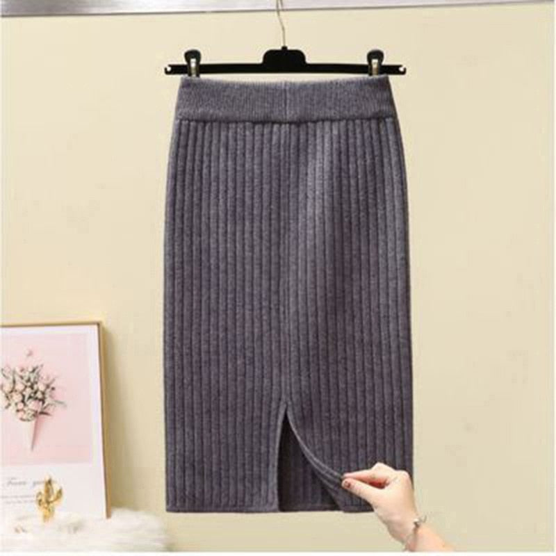 Knit Pencil Skirt Women High Waist Elastic Skirts