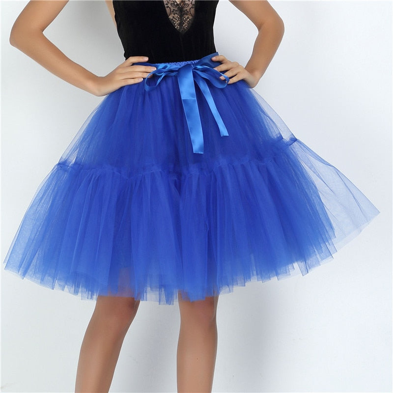 5 Layers 60cm Tutu Tulle Skirt Vintage Midi Pleated Skirts