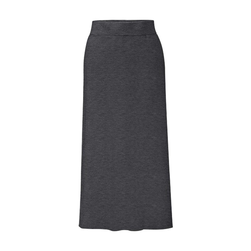 FashionKnitted Women Skirts Large Size Elastic Waist Split A-line Skirts