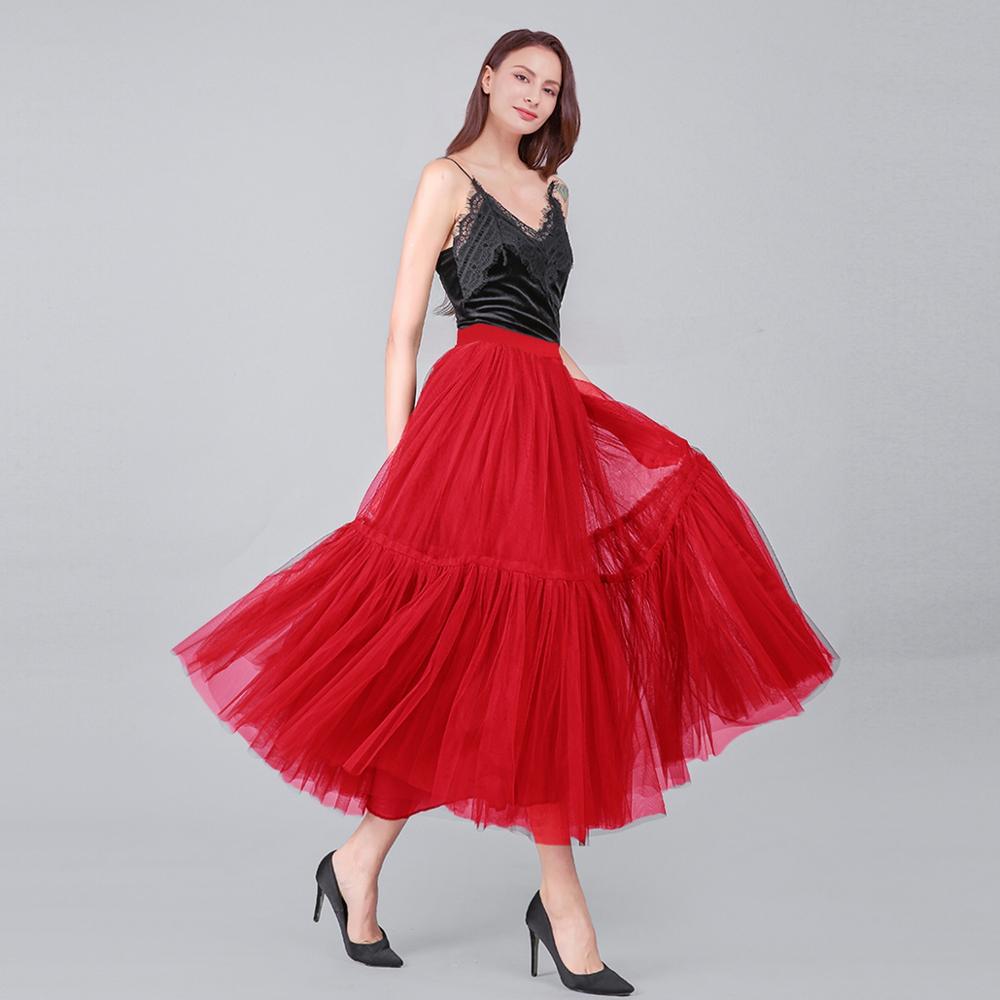 90 cm Luxury Soft Tulle Skirt Hand-made Maxi Long Pleated Skirts