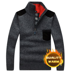 Men's Turtleneck Sweater Half Zip Fleece Knitted Wool Pullover Long Sleeve Pocket