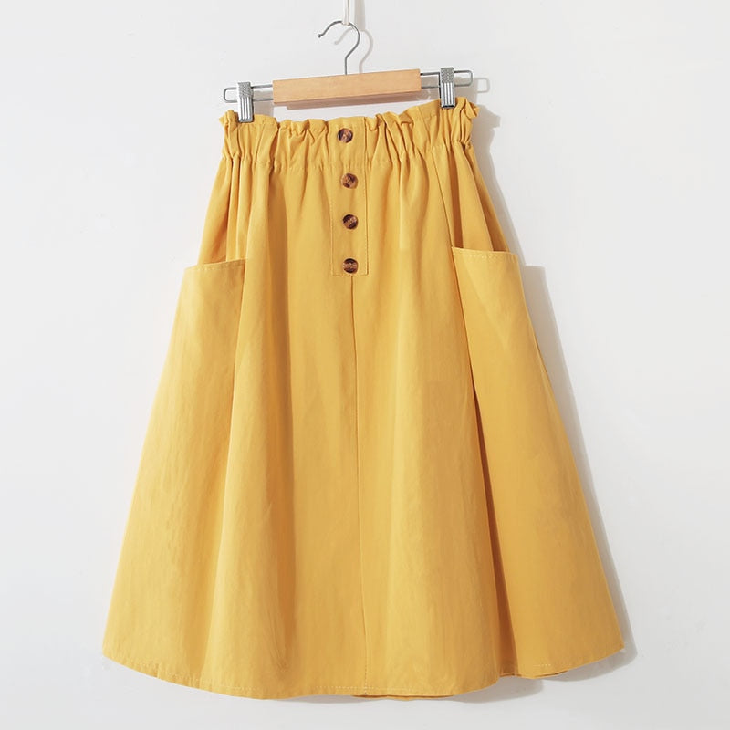 Style Casual Solid High Waist  A-Line Midi Skirts