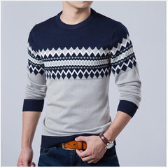 Casual Sweater O-Neck Slim Fit Knitting Mens Striped Sweaters Pullovers