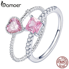 Pink Love CZ Ring For Fashion Women Cute Fine Jewelry