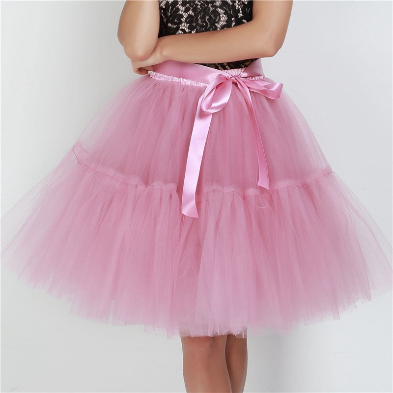 5 Layers 60cm Tutu Tulle Skirt Vintage Midi Pleated Skirts