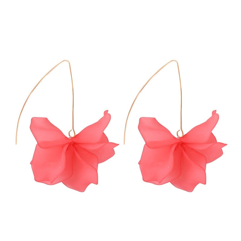 Multicolored Fashion Resin Flower Long Drop Earrings