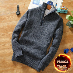 Men Fleece Thicker Sweater Half Zipper Turtleneck Warm Pullover Slim Wool Sweaters