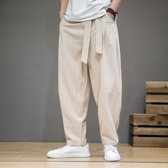 Linen Pants Men Elastic Waist Casual Harem Pant Loose Sweatpants Trousers