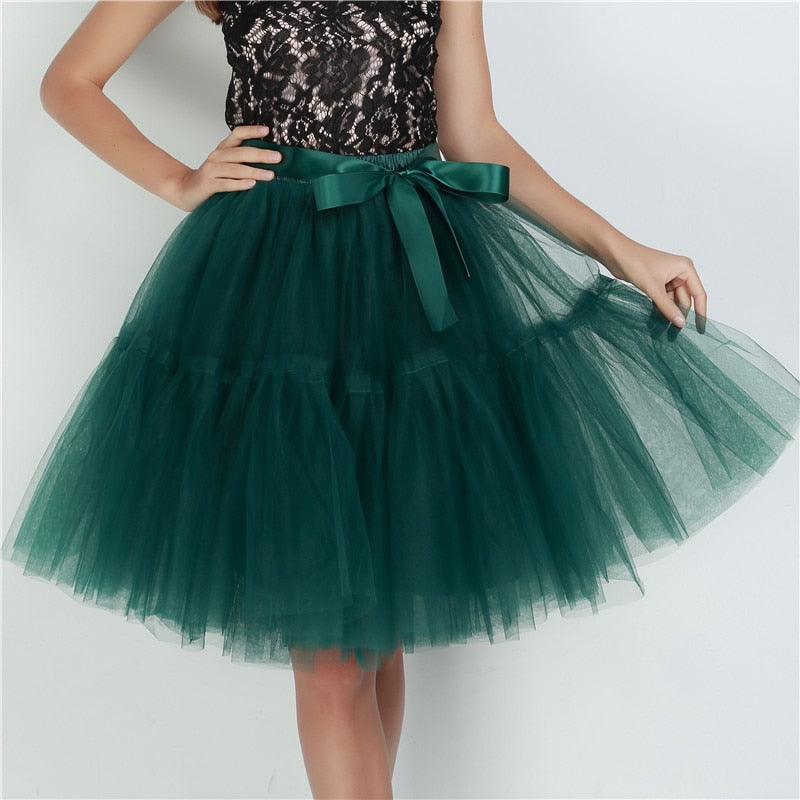 5 Layers 60cm Tutu Tulle Skirt Vintage Midi Pleated Skirts