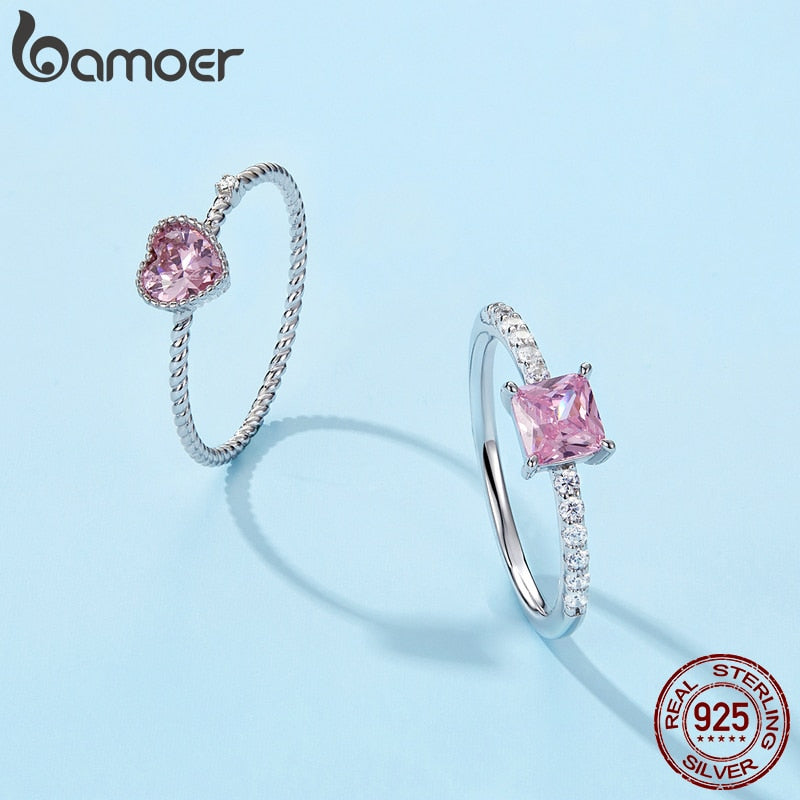 Pink Love CZ Ring For Fashion Women Cute Fine Jewelry