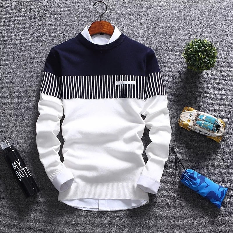 Men Pullover Wool Slim Fit Striped Knitted Sweaters