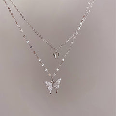 Shiny Butterfly Ladies Double Layer Clavicle Chain Necklace