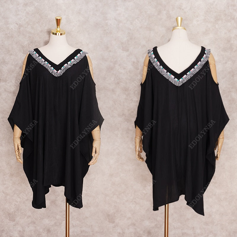 Slimming Black Tunic Bikini Cover-ups Sexy V-neck