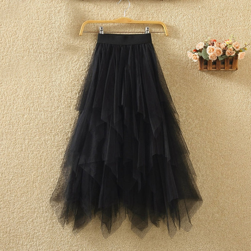 Tulle Skirts Womens Faldas Mujer Moda Fashion Elastic High Waist