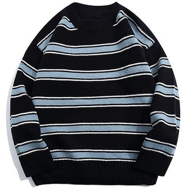 Sweater Round Neck Spliced Color Loose Hip Hop Knitted Sweater