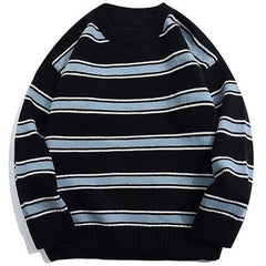 Sweater Round Neck Spliced Color Loose Hip Hop Knitted Sweater