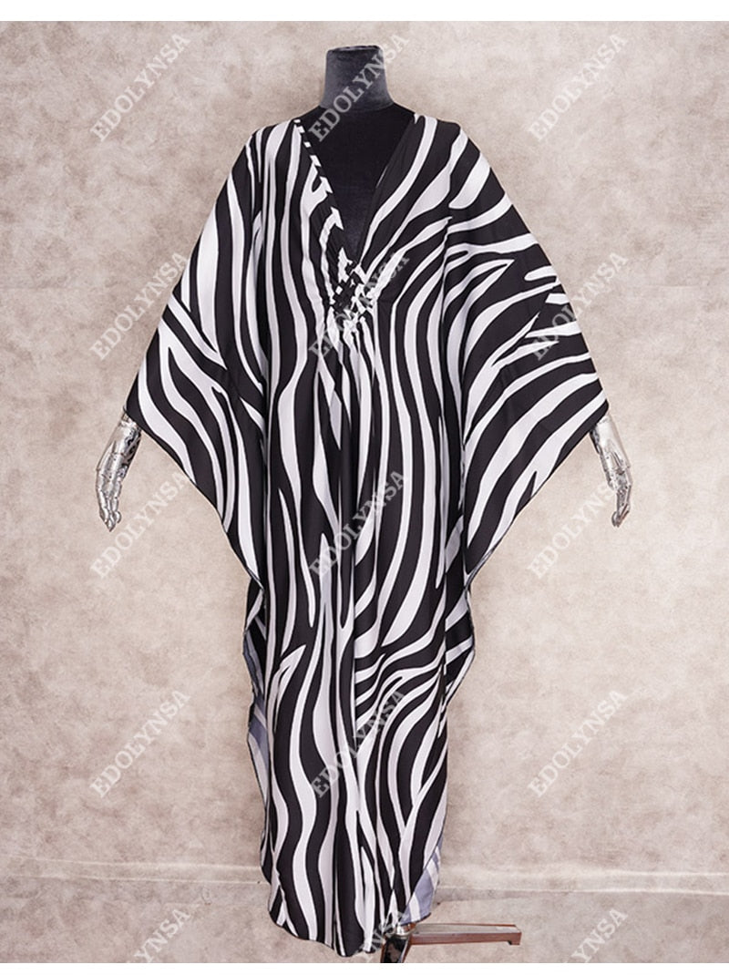 Zebra Striped Bikini Cover-ups Casual V-neck Side Split