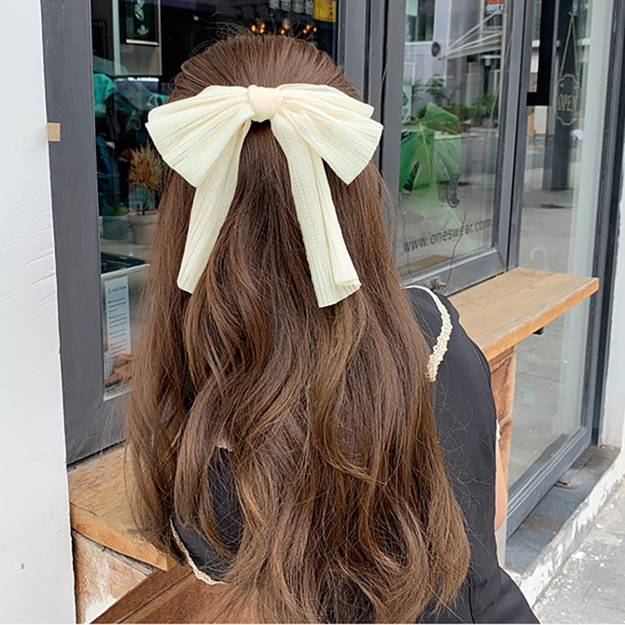 White Oversize Bow Hairpin Net Yarn  Bowknot Ribbon Hair Clip