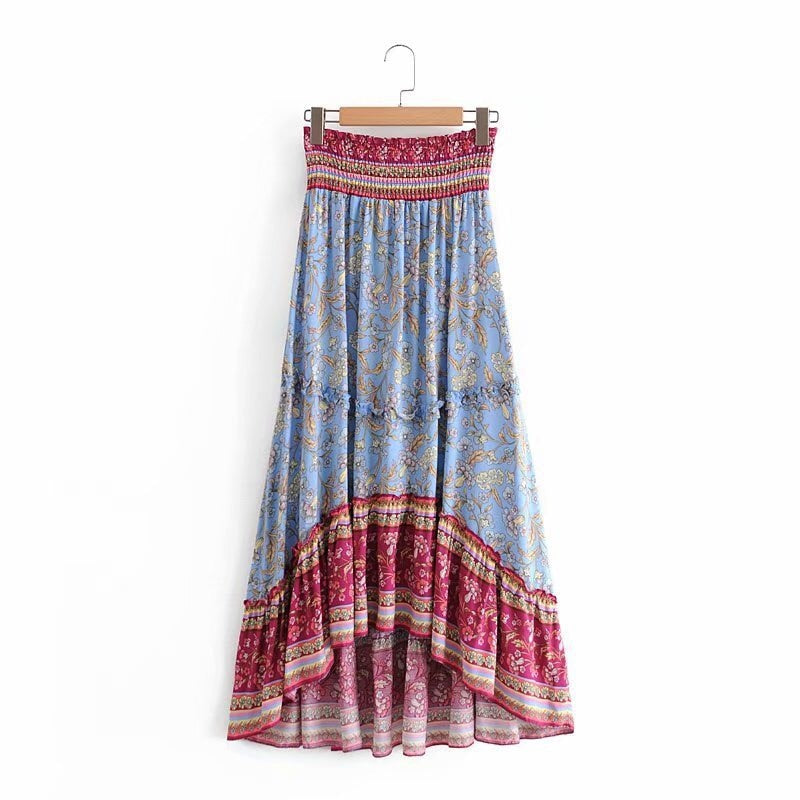 Floral Print Holiday Long Skirt Bohemia Ruffles Maxi Long Skirts