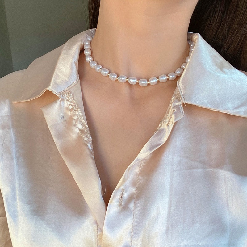 Dainty Pearl Flower Bow-knot Choker Necklace Long Chain Pearl Heart