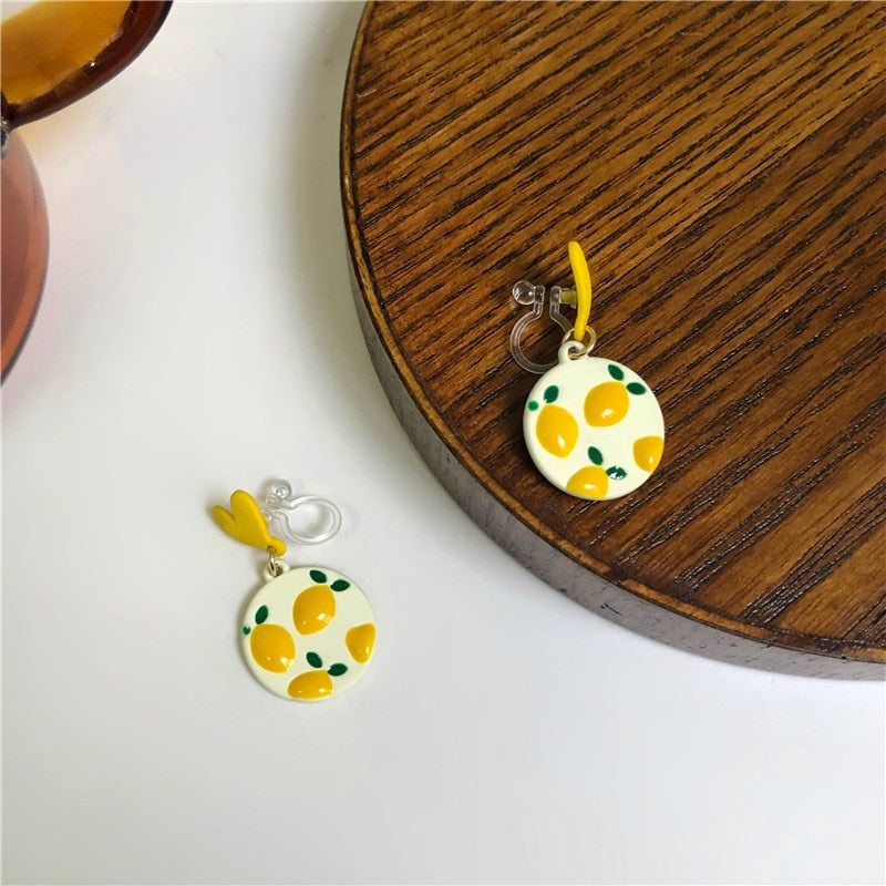 Yellow Lemon Earrings Design Peach Heart Love Sweet Girl Earrings